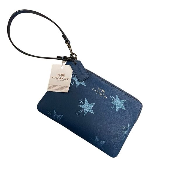 Coach Corner Zipper Wristlet Star Canyon Printed Coated Canvas Slate Blue NWT - Picture 1 of 5
